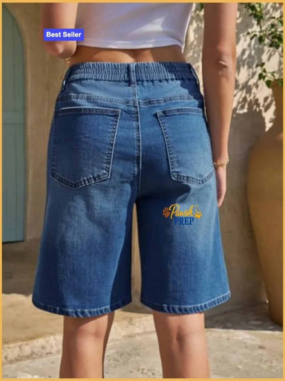 Women's Denim Bermuda Shorts Elastic Waist Baggy Fit Knee Length Jorts